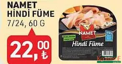 NAMET HİNDİ FÜME 7/24 60 G fiyat ve kampanya bilgisi